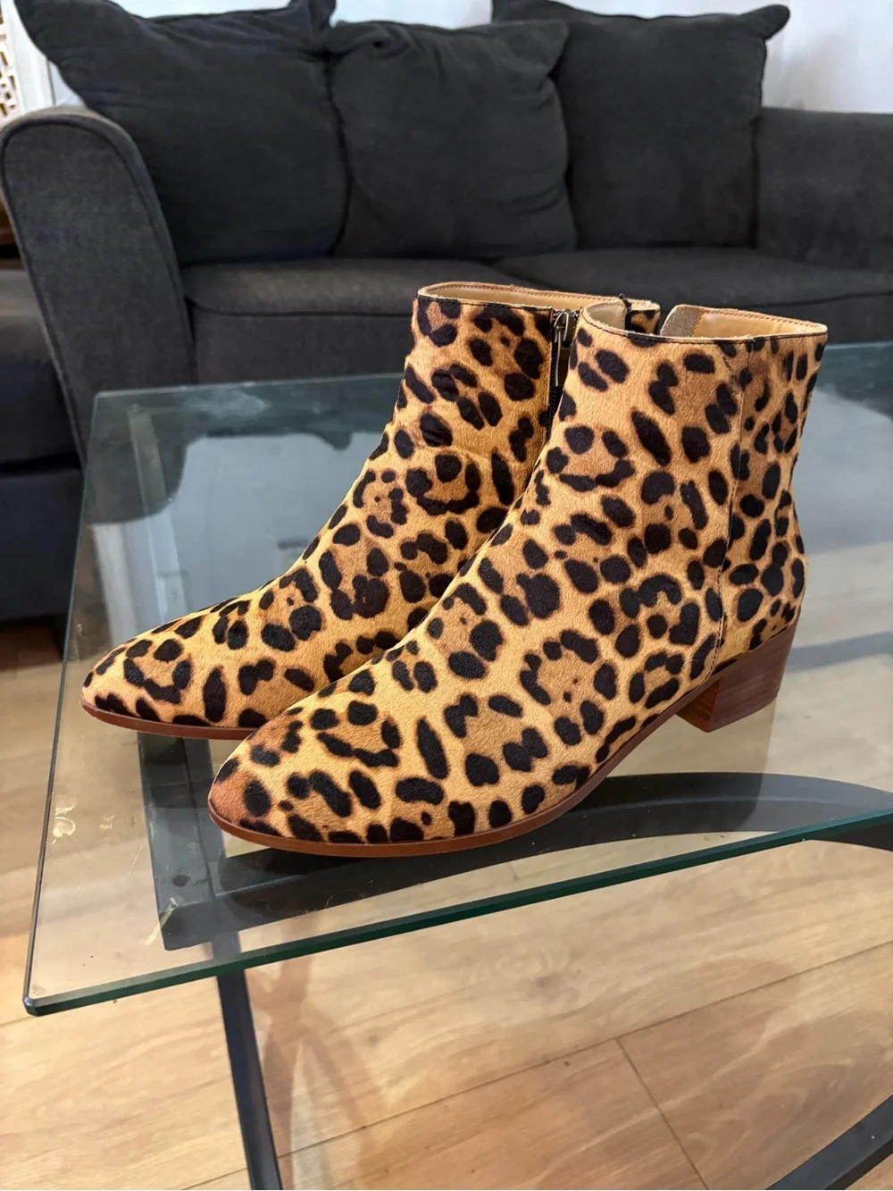 J. Crew Leopard Print Ankle Boots in Tan and Black